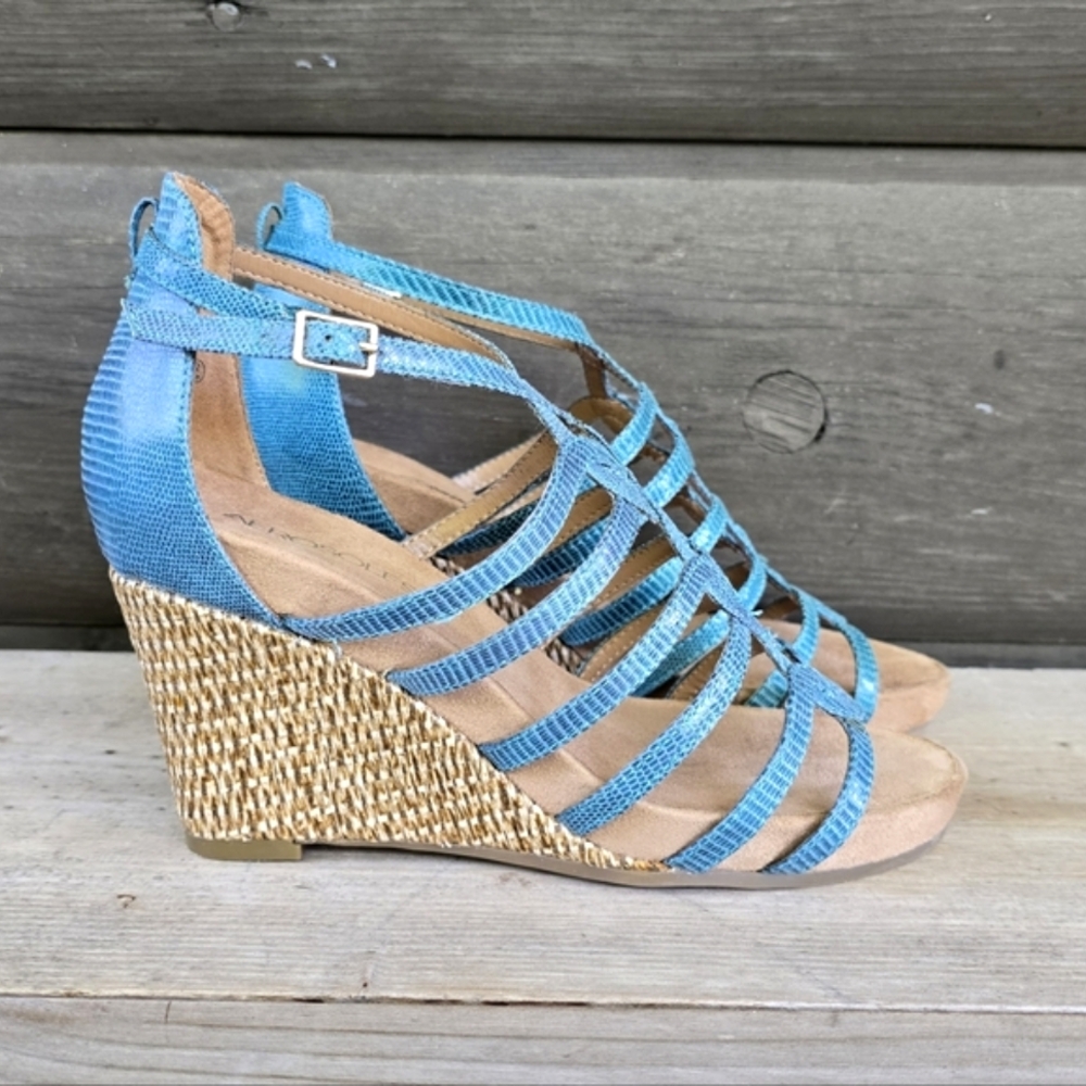AEROSOLES Great Plush Coastal Boho Luxe Caged Comfort Cork Wedge Sandals 7M - Picture 3 of 16
